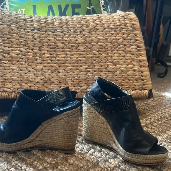 Balenciaga Open Toe Espadrille Leather Wedges Size 36